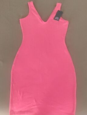 NEW Wild Fable Coral Pink V-Neck Midi Bodycon Dress